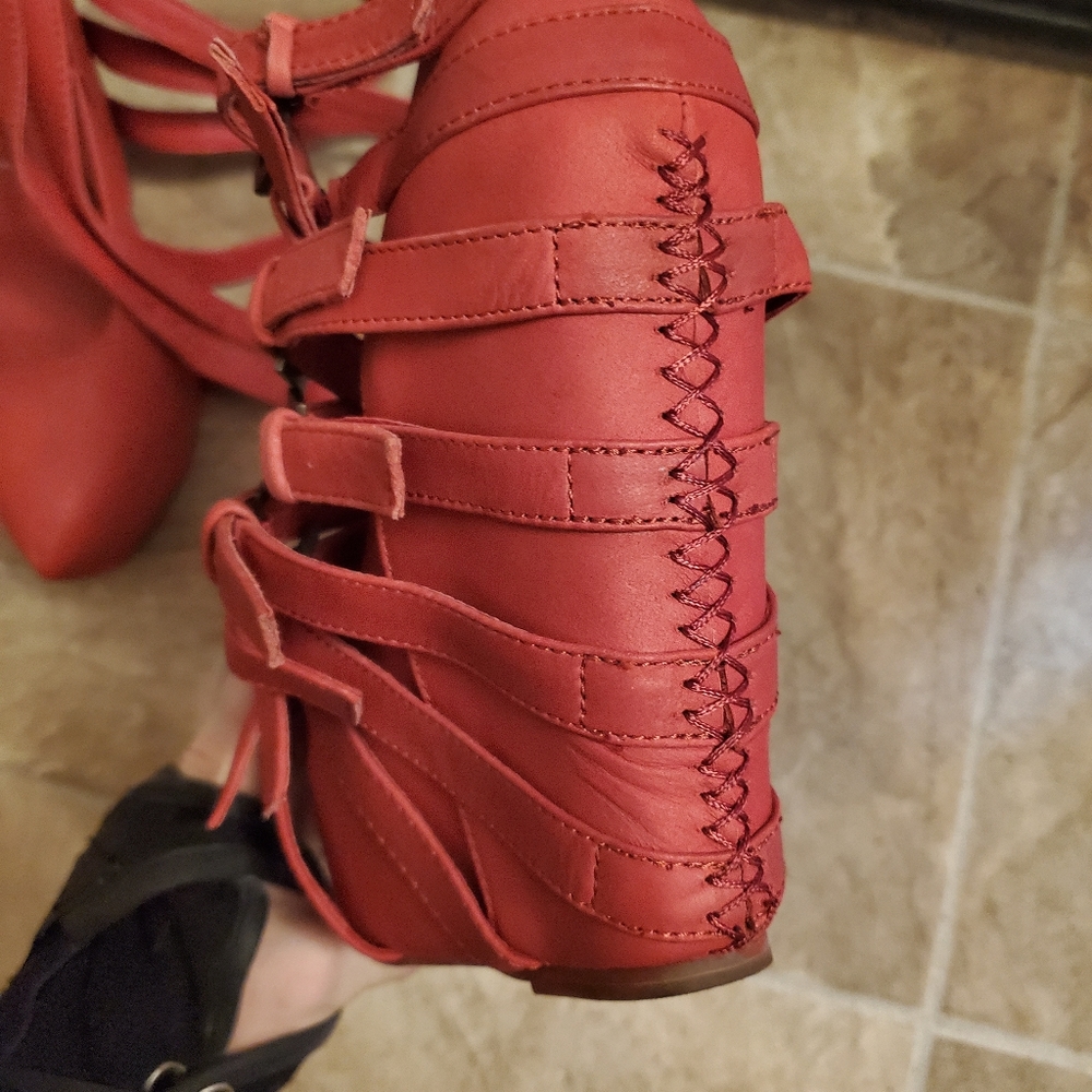 JEFFREY CAMPBELL ZIP 2 BRICK RED SUEDE PLATFORM WEDGES - Picture 10 of 15